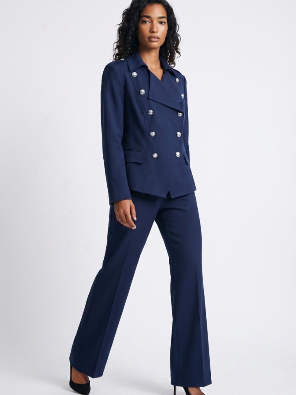 New INC International Concepts Navy Blue Womens DB Blazer Knit Pants Suit XL 12